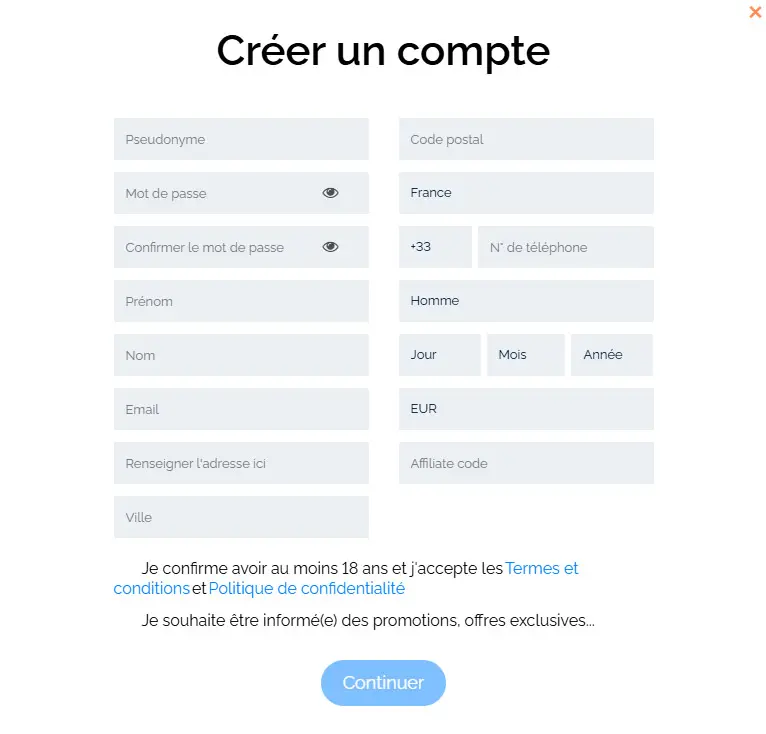 Proceso de registro Mr Fortune Casino